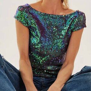 NWT! Intimately Free People Late Last Night Sequin Tee